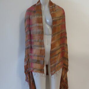 NWT Womens Fleurs Oversized Brown Striped Silk Scarf